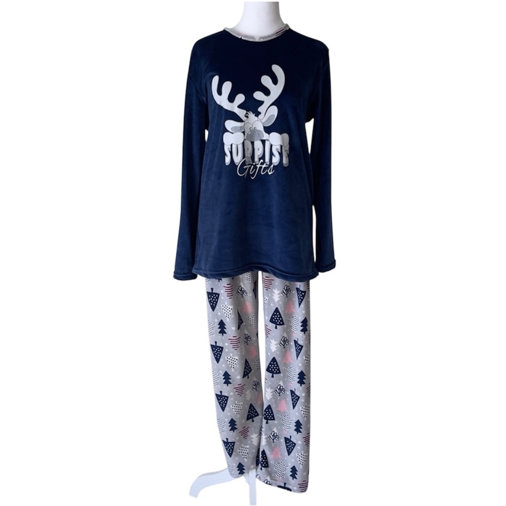 Navy Blue Surprise Gift Women’s Long Sleeve Cozy Velvet Pajama set Size Small - Picture 1 of 7